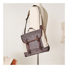 Fashion Canvas Leather Mens 14'' Satchel Messenger Bags Courier Bag College Postman Bag for Men - iwalletsmen