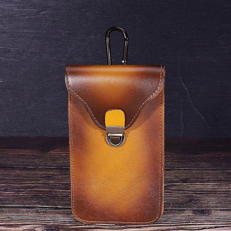 Tan Leather Cell Phone Holster Mens Belt Pouches Waist Bags BELT BAG Belt Holster For Men - iwalletsmen