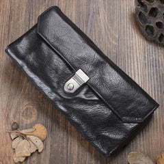 Handmade Black Cool Leather Mens Long Leather Wallet Bifold Clutch Wallet Phone Bag for Men - iwalletsmen