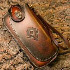 Handmade Leather Mens Cool Long World of Warcraft Leather Chain Wallet Cards Biker Trucker Wallet - iwalletsmen