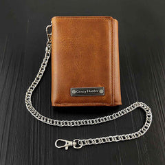 Cool  LEATHER MENS TRIFOLD SMALL BIKER WALLETS BROWN CHAIN WALLET WALLET WITH CHAINS FOR MEN - iwalletsmen