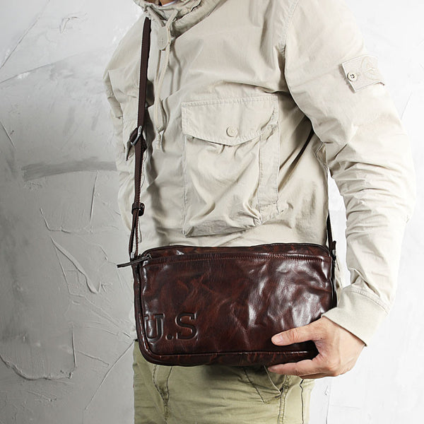 Casual Black Leather Mens Cool Side Bag Messenger Bag Coffee Postman Courier Bag for Men - iwalletsmen