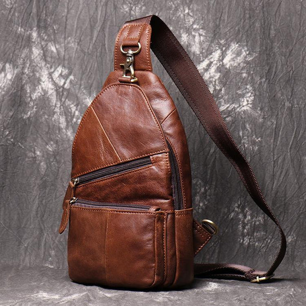 Brown Leather Backpack Men's Sling Bag Chest Bag Brown One shoulder Backpack Sling Pack For Men - iwalletsmen