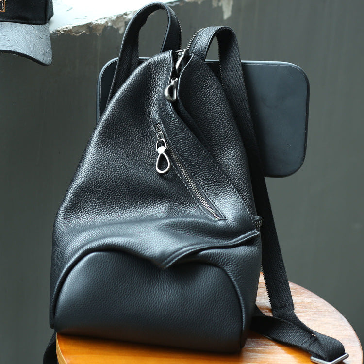 Badass Black Leather Backpack Men's Sling Bag Chest Bag One shoulder Backpack Sling Bag For Men - iwalletsmen