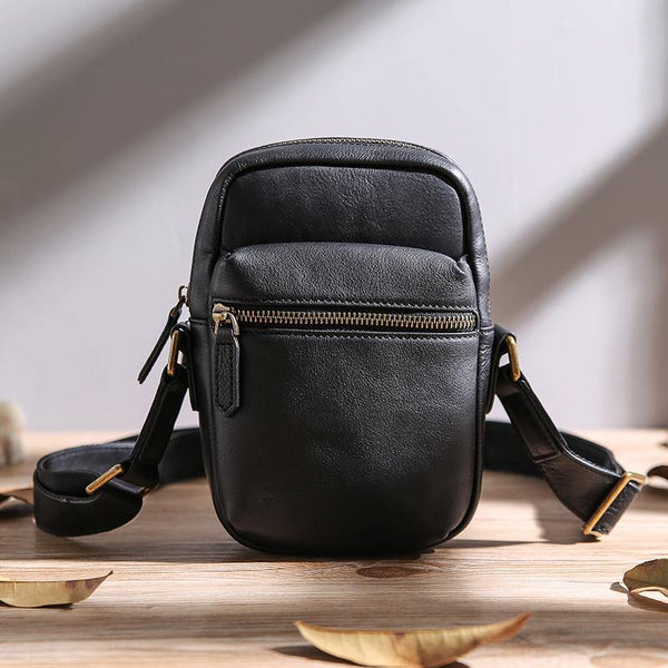 Black Leather MENS Small Vertical Side Bag Brown Messenger Bag Mobile Bag For Men - iwalletsmen