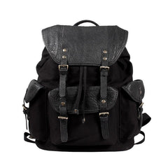 Fashion Canvas Leather Mens Backpack School Backpack Black Canvas Travel Backpack For Men - iwalletsmen