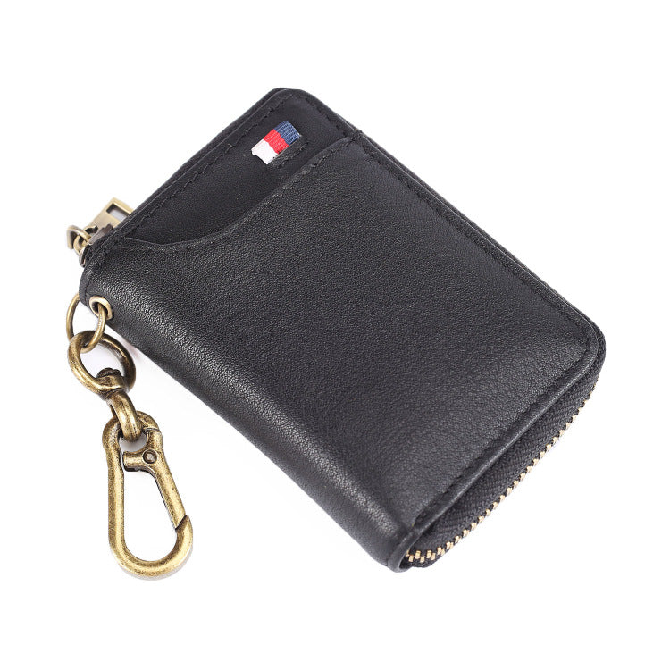Cool Black Leather Men's Zipper Card Holder Card Bifold Small Wallet Key Holder For Men - iwalletsmen
