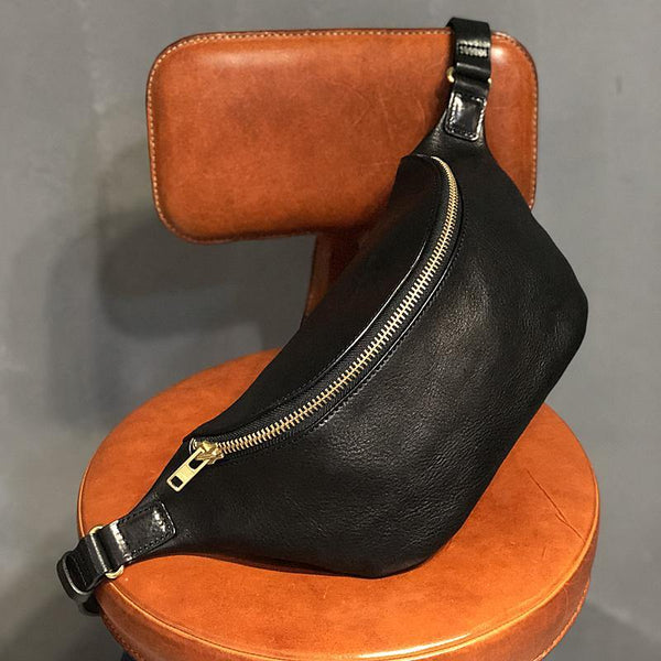 Black Handmade Leather Men Fanny Packs Small Waist Bag Hip Pack Belt Bag Bumbag for Men - iwalletsmen