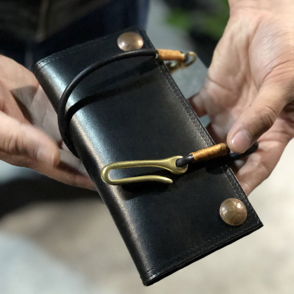 Handmade Leather Mens Cool Long Leather Wallet Biker Wallet Clutch Wallet for Men