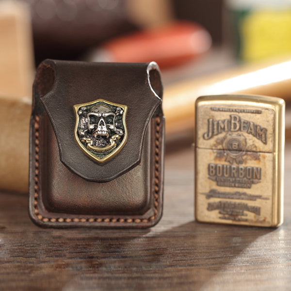 Dark Brown Handmade Leather Mens Armor Zippo Lighter Cases With Belt Loop Zippo Armor Lighter Holders For Men - iwalletsmen