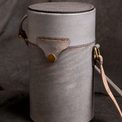 Handmade Gray Leather Mens Barrel Bag Shoulder Bag Messenger Bag for Men - iwalletsmen