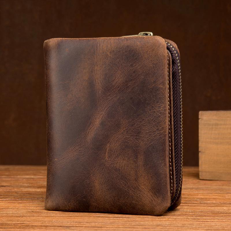Brown Cool Leather Mens Trifold Small Wallet billfold Wallet Bifold Pocket Small Wallet for Men - iwalletsmen