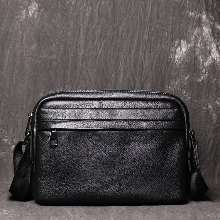 Black LEATHER MENS Small Courier Bag SIDE BAG Black Leather MESSENGER BAG FOR MEN - iwalletsmen