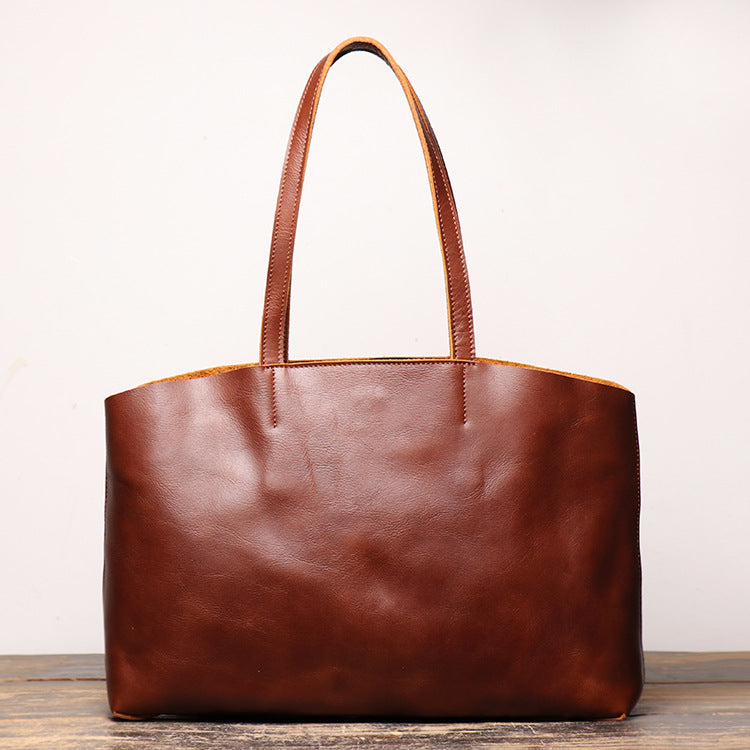 Vintage Mens Womens Leather Large Brown Tote Handbag Shoulder Tote Purse Tote Messenger Bag For Men - iwalletsmen