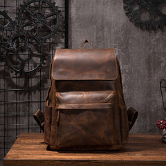 Black Cool Mens Leather 15inch Laptop Backpack Leather School Backpack Travel Backpack for Men - iwalletsmen