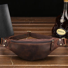 Vintage Brown Leather Men's Fanny Pack Waist Bag Brown Hip Pack Chest Bag For Men - iwalletsmen