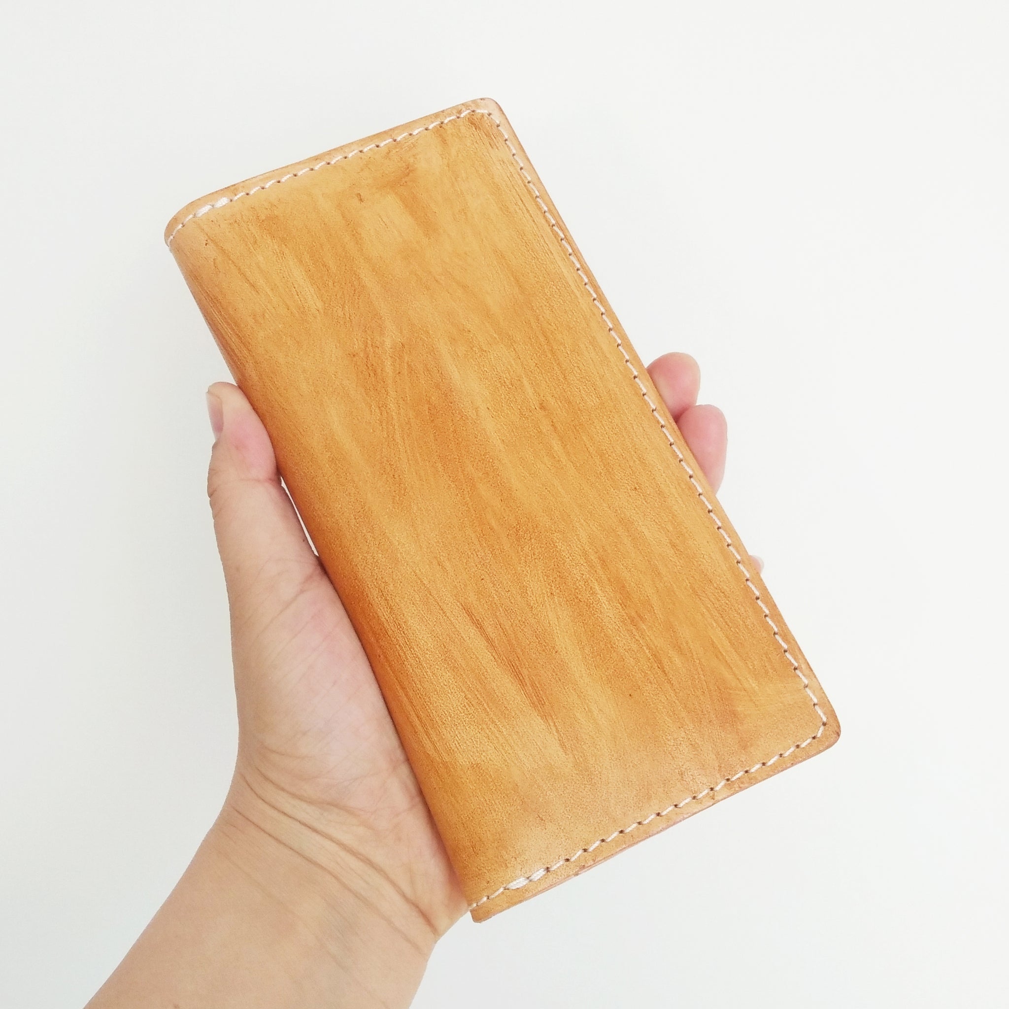 Handmade Vintage Mens Yellow-Brown Bifold Leather Long Wallet Cool Long Wallet for Men - iwalletsmen