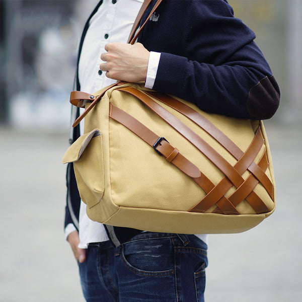 Cool Canvas PU Men's Casual Travel Shoulder Bag Travel Handbag Small Weekender Bag For Men - iwalletsmen