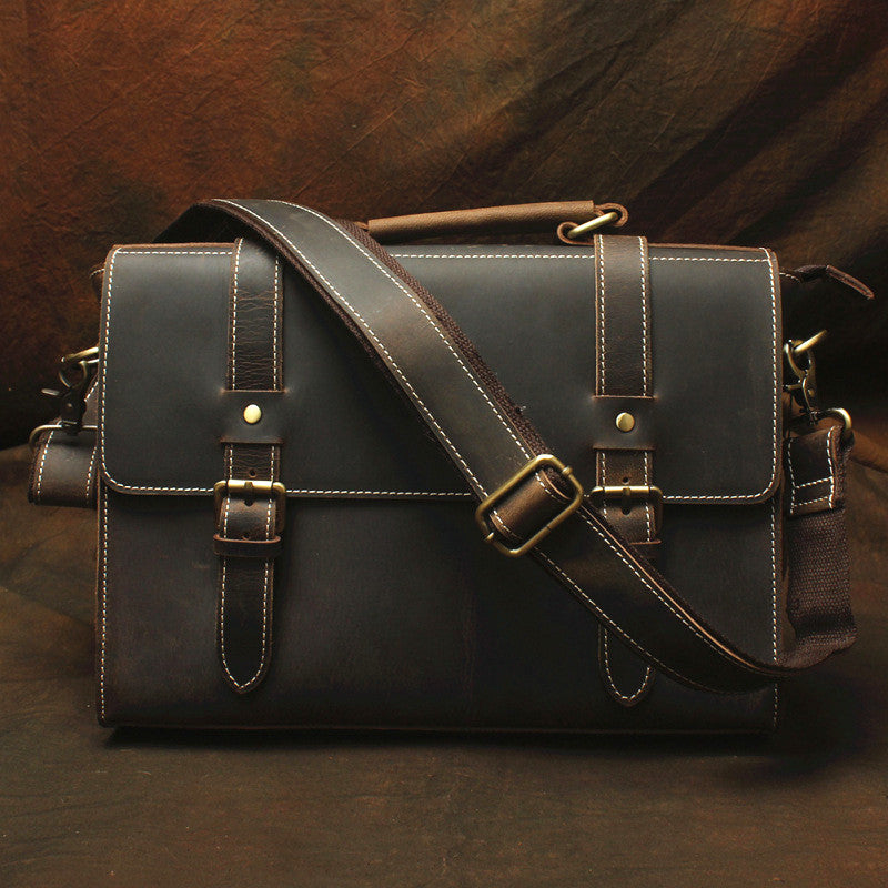 Vintage Mens Leather 13inch Laptop Briefcase Bag Business Bag Shoulder Bags For Men - iwalletsmen