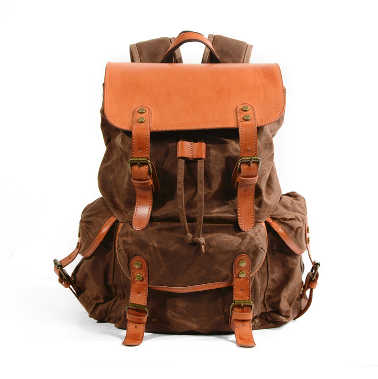 Black Waxed Canvas Mens Waterproof Large Hiking Bag Travel Bag 15.6‘’ Computer Bag for Men - iwalletsmen