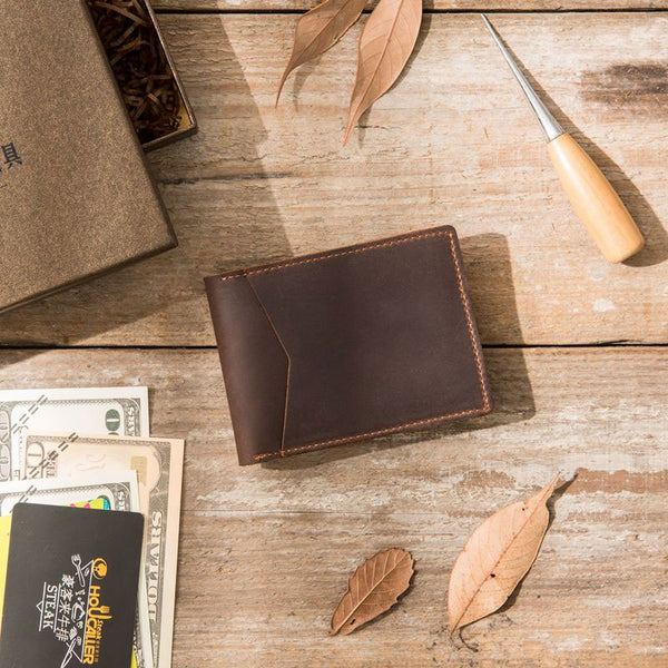 Coffee Cool Leather Mens Slim Small Wallets Bifold Vintage billfold Wallet for Men - iwalletsmen
