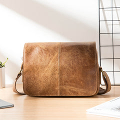 Camel Leather Mens Small Side Bag Small Messenger Bags Postman Bag Courier Bag for Men - iwalletsmen