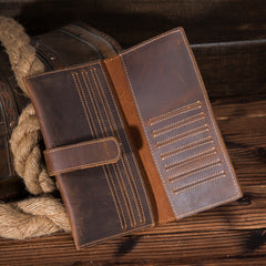 Vintage Brown Leather Men's Bifold Long Wallet Slim Multi Cards Long Wallet For Men - iwalletsmen