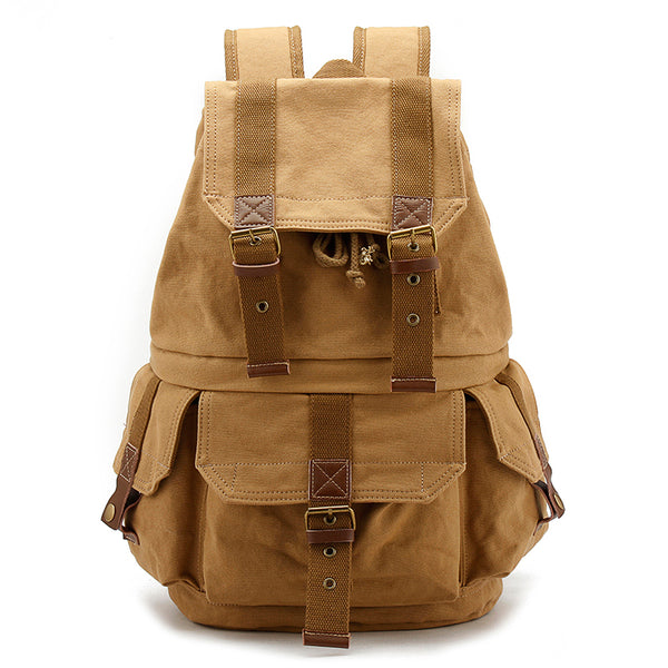 Khaki CANVAS WATERPROOF Womens 15'' MENS BACKPACK LARGE School Backpack Hiking Backpack FOR MEN - iwalletsmen