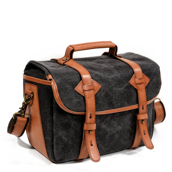 Cool Waxed Canvas Leather Mens Casual Messenger Bag DSLR Camera Bag Side Bag For Men - iwalletsmen