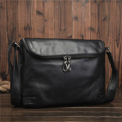 Cool Black Leather Men's Messenger Bag Black Side Bag Courier Bag For Men - iwalletsmen