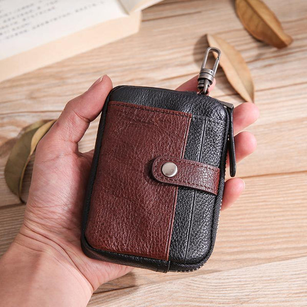 Leather Mens Card Wallets Cool Small Zipper Card Wallet Key Wallet with Belt Clip For Men - iwalletsmen