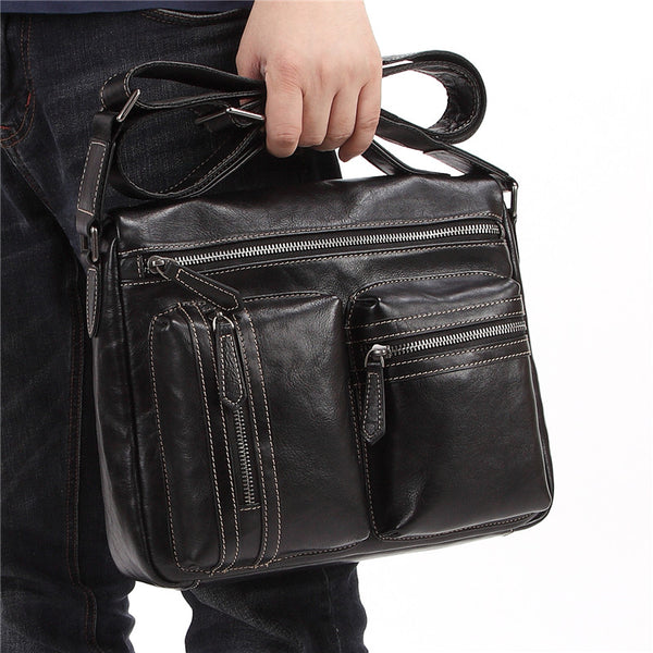 Fashion Black Leather Men's Professional Briefcase Handbag Black Side Bag Shoulder Bag For Men - iwalletsmen