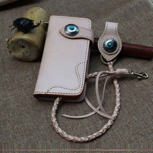 Handmade Mens Leather Biker Chain Wallets Cool Long Biker Wallet with Chain - iwalletsmen