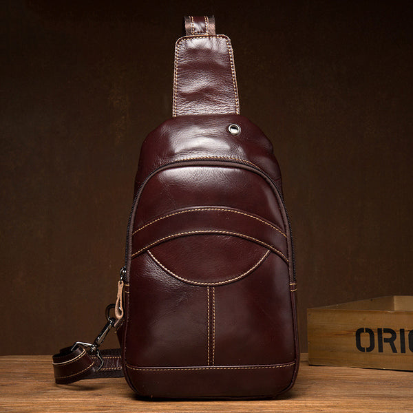 Brown Leather Mens Cool Sling Bags Yellow Brown Crossbody Packs Chest Bag for menest Bag for men - iwalletsmen