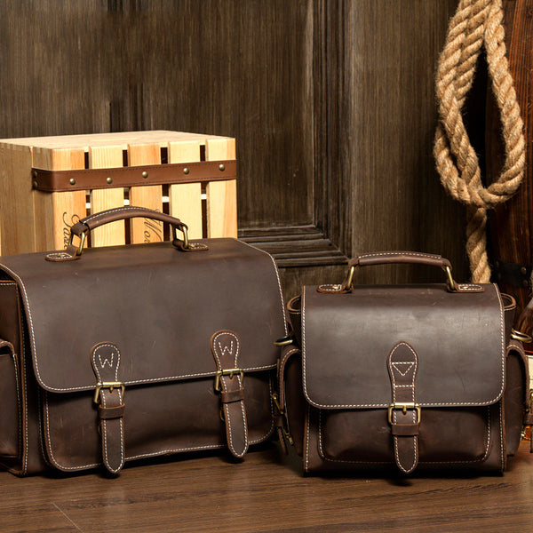 Brown Leather 13 inches SLR Camera Side Bag Messenger Bags HandBag for Men - iwalletsmen