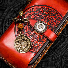 Handmade Leather Tibetan Mens Chain Biker Wallet Cool Leather Wallet Long Clutch Wallets for Men