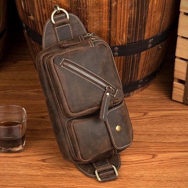 Cool Brown Leather Fanny Pack Mens Waist Bags Hip Pack Belt Bags Bumbags for Men - iwalletsmen
