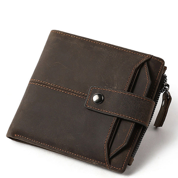RFID Brown Leather Men's Small Wallet billfold Wallet Cool Bifold Wallet For Men - iwalletsmen