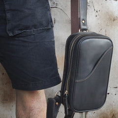 Genuine Leather Mens Cool Chest Bag Sling Bag Crossbody Bag Travel Bag Hiking Bag for men