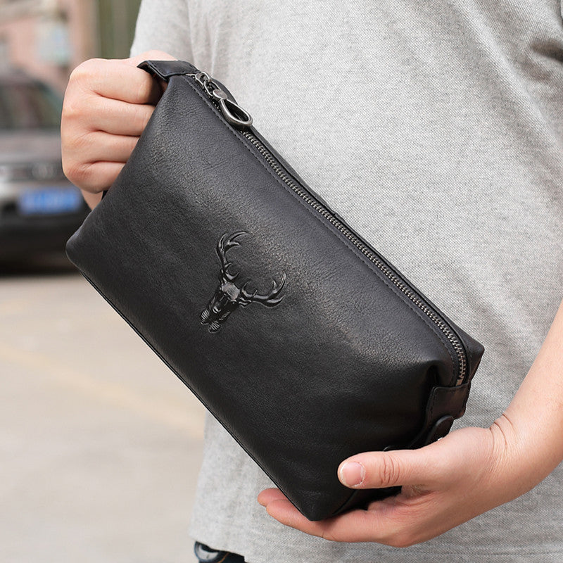 Cool Brown Black Leather Men's Clutch Bag Clutch Purse Business Handbag for Men Black