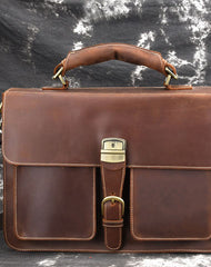 Leather Men Vintage Briefcase Laptop 15inch Handbags Shoulder Bags Work Bag For Men - iwalletsmen