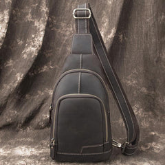 Cool Black Mens Leather Sling Bag Sling Backpack Chest Bag Sling Shoulder Bag For Men - iwalletsmen