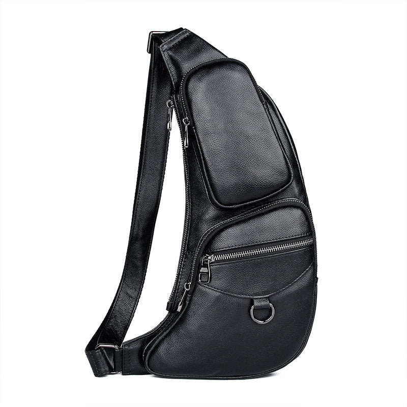 backpack chest strap leather Badass Black Leather Men's Sling Bag Chest Bag One shoulder Backpack C – iwalletsmen