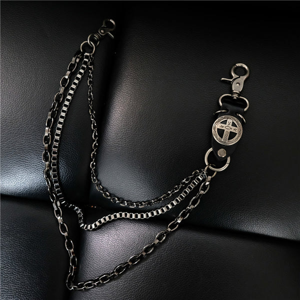 Cool Men's Cross Three Layer Wallet Chain Pants Chain Punk Biker Wallet Chain For Men - iwalletsmen
