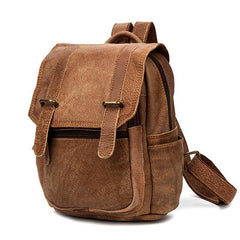Brown Fashion Mens Leather 12-inch Small Computer Backpacks Laptop Backpacks School Backpack for men - iwalletsmen