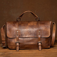 Brown Leather Mens 13 inches Briefcase Laptop Postman Bag Black Side Bag Courier Bag for Men - iwalletsmen