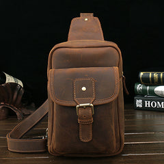 Vintage Leather Mens Sling Shoulder Bags Sling Bag Chest Bag Sling Backpack for men - iwalletsmen