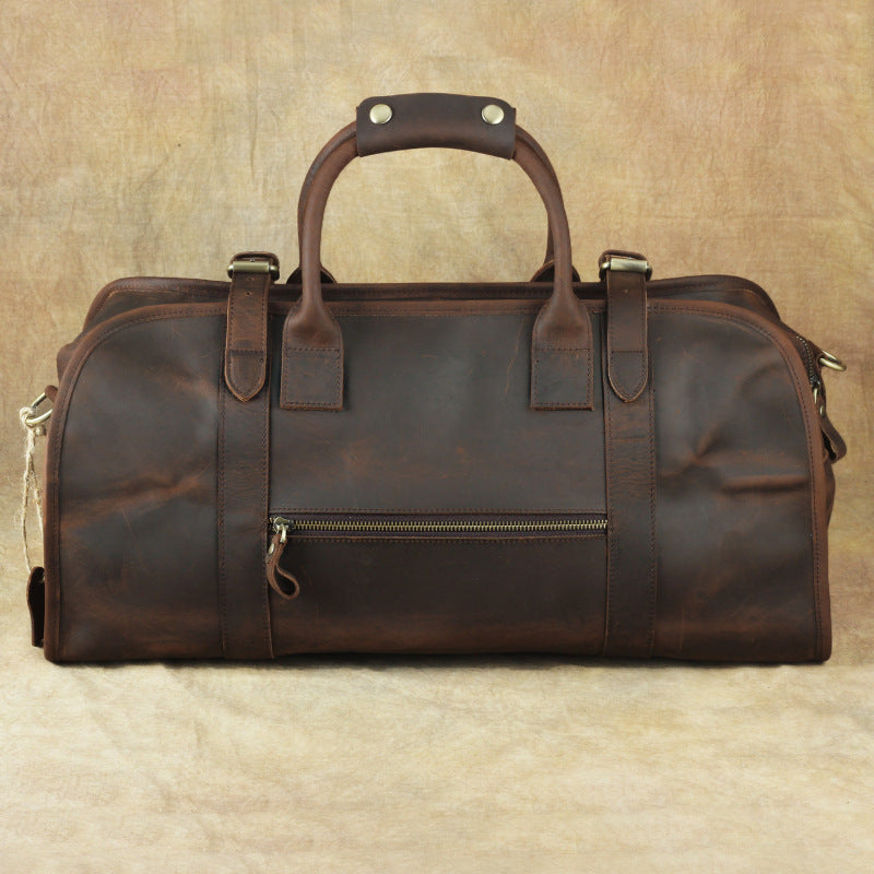 Vintage Leather Men's Coffee Overnight Bag Large Weekender Bag Travel Bag For Men - iwalletsmen