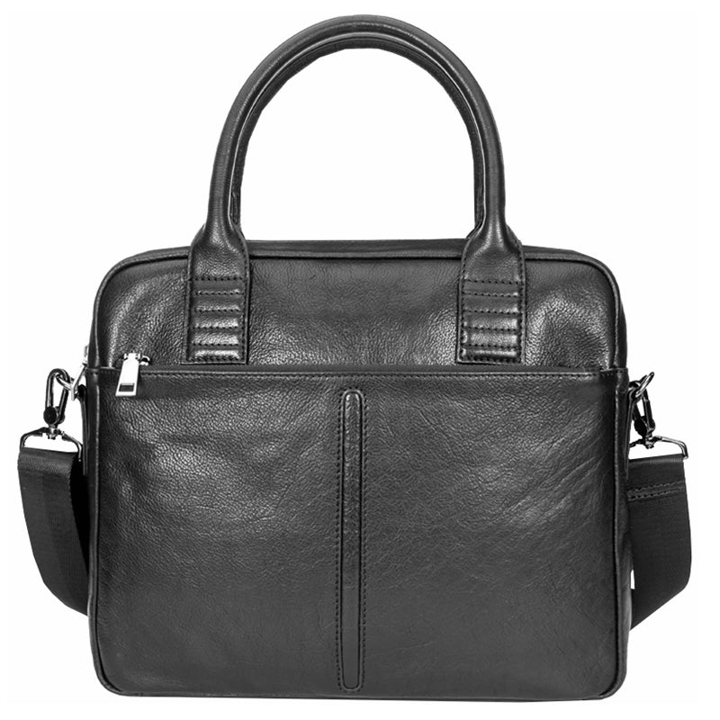Black Leather Mens 12 inches Briefcase Work Bag Black Laptop Handbag Business Briefcase Shoulder Handbag for Men - iwalletsmen