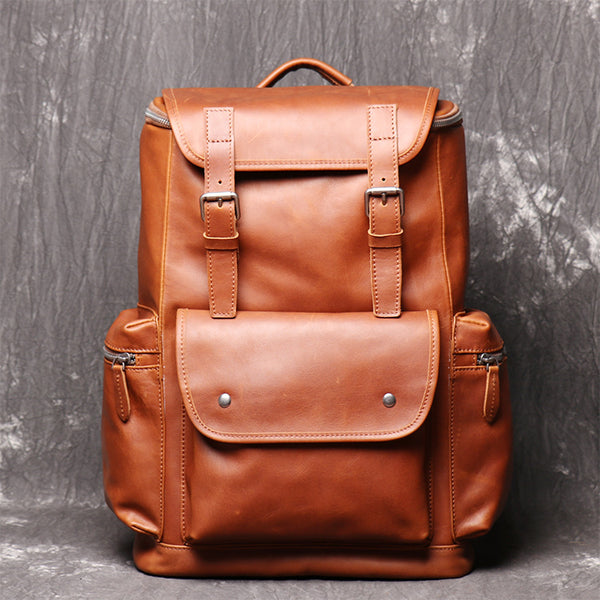 Cool Brown Mens Leather 15.6 inches Large School Backpack Travel Backpack for Men - iwalletsmen